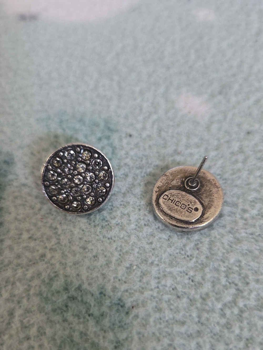Chico's Silver Crystal Pave Round Stud Earrings